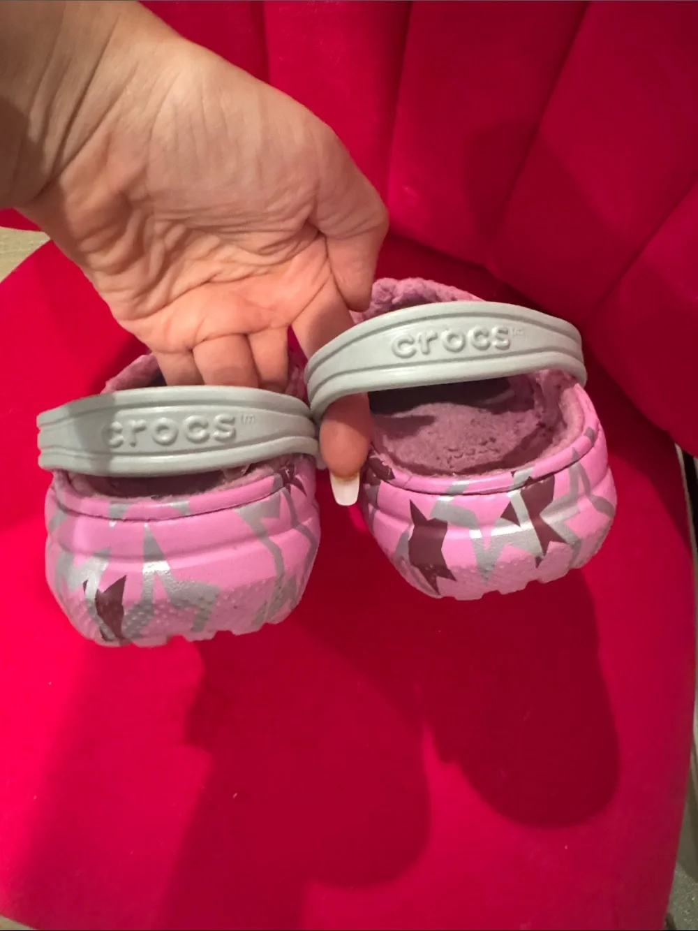 CROCS Kids Pink Star-Print Fleece Lined Clogs